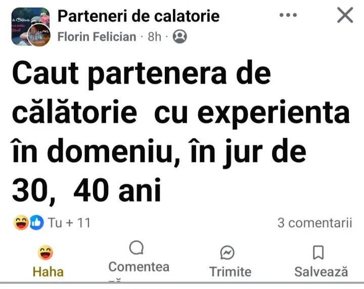 @aliile Parteneri de calatorie Florin Felician 8h Caut partenera de calatorie cu experienta...