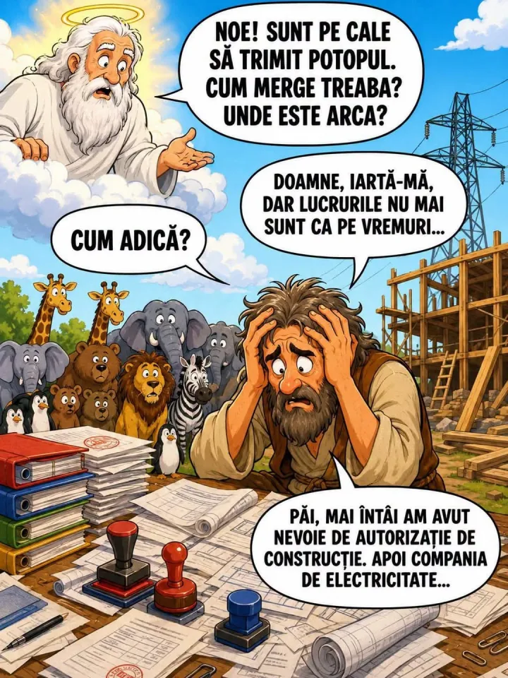 Noe! Sunt pe cale sa trimit potopul. Cum merge treaba? Unde este arca? Cm cumadica? Adica?...