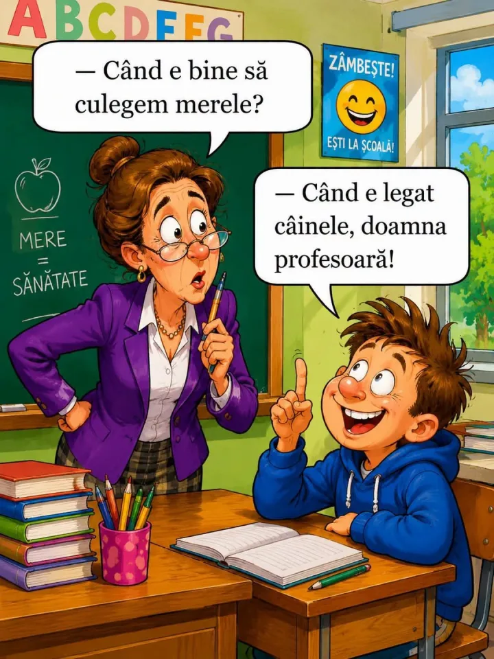 ABCDFFC A CDFE -Cand e bine sa culegem merele? ZAMBESTE! ESTI LA SCOALA! MERE -Cand e legat...