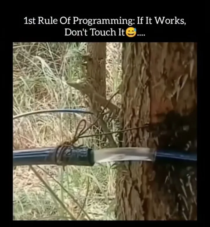 cu bicicleta, cutit si text care spune 1st Rule Of Of Programming: IfIt If It Works, Don't...