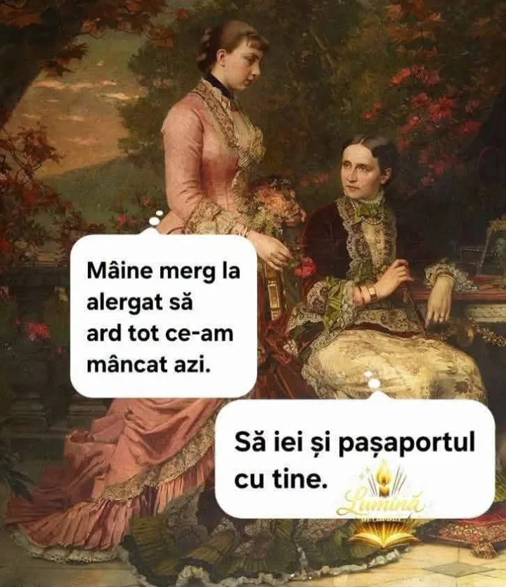 Maine merg la alergat sa ard tot ce-am mancat azi. Sa iei si pasaportul cu tine. Luminia W/...