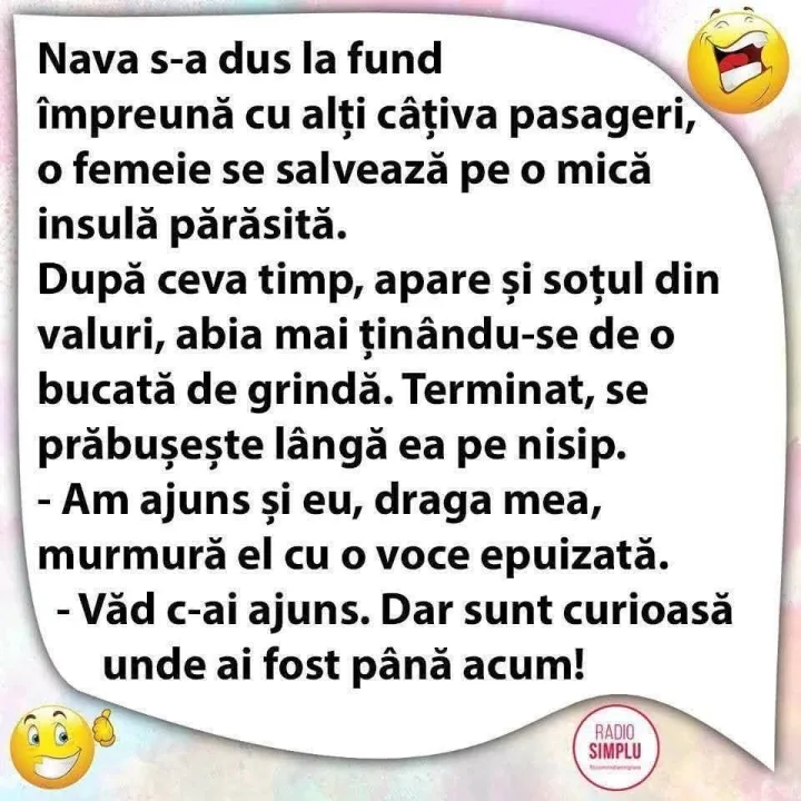 Nava s-a dus la fund impreuna cu alti cativa pasageri, o femeie se salveaza pe o mica insul...
