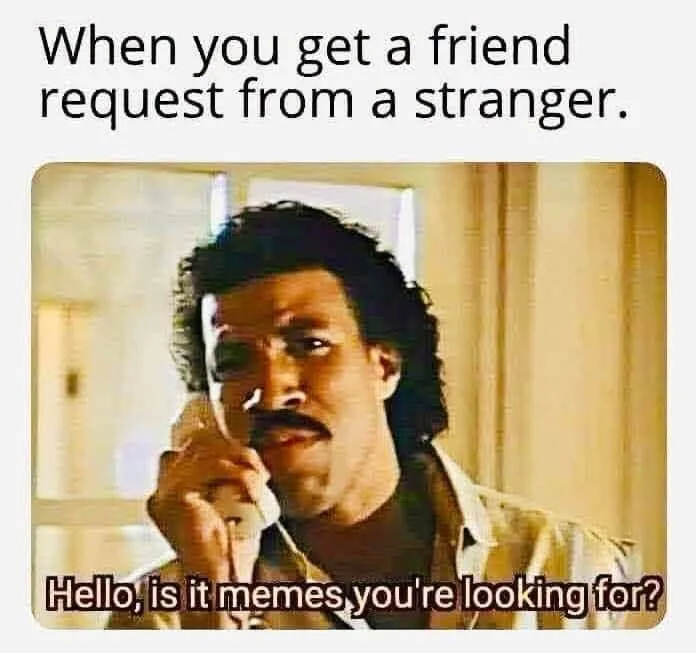 When you get a friend request from a stranger. Hello, iS it memes you're looking for?