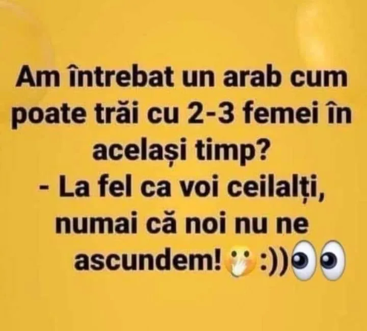 Am intrebat un arab cum poate trai cu 2-3 femei in acelasi timp? -La La fel ca voi ceilalti...