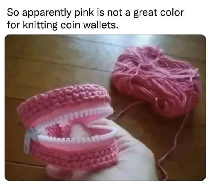 So apparently pink is not a great color for knitting coin wallets.