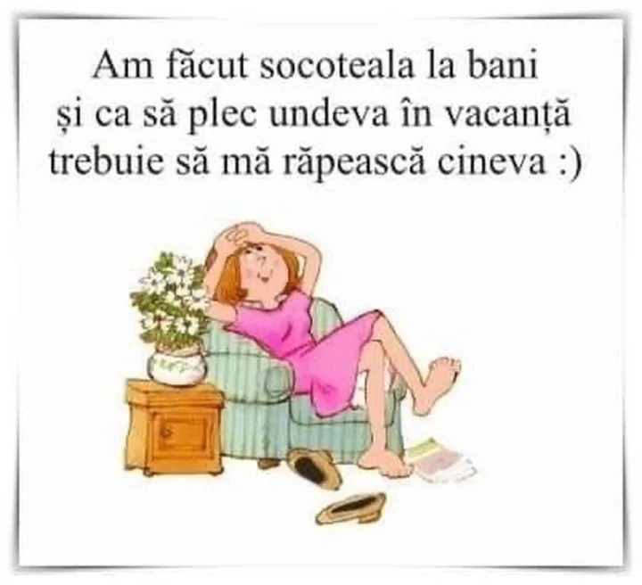 Am facut socoteala la bani si ca ca sa plec undeva in vacanta trebuie sa ma rapeasca cineva...