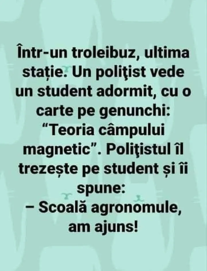 Intr-un troleibuz, ultima statie. Un politist vede un student adormit, cu o carte pe genunc...