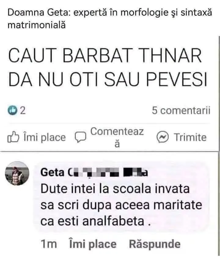 Doamna Geta: experta in morfologie si sintaxa matrimoniala CAUT BARBAT THNAR DA NU OTI SAU...